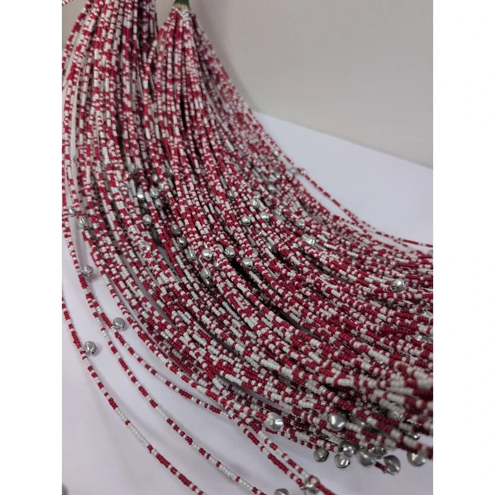 4 RED & WHITE BEADED‎ BELL PICKS WIRED STEM for WREATH VASE TREE DECORATION
